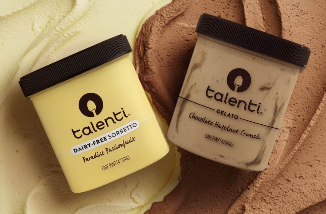 Talenti Chocolate Hazelnut Crunch Gelato and Paradise Passionfruit Sorbetto