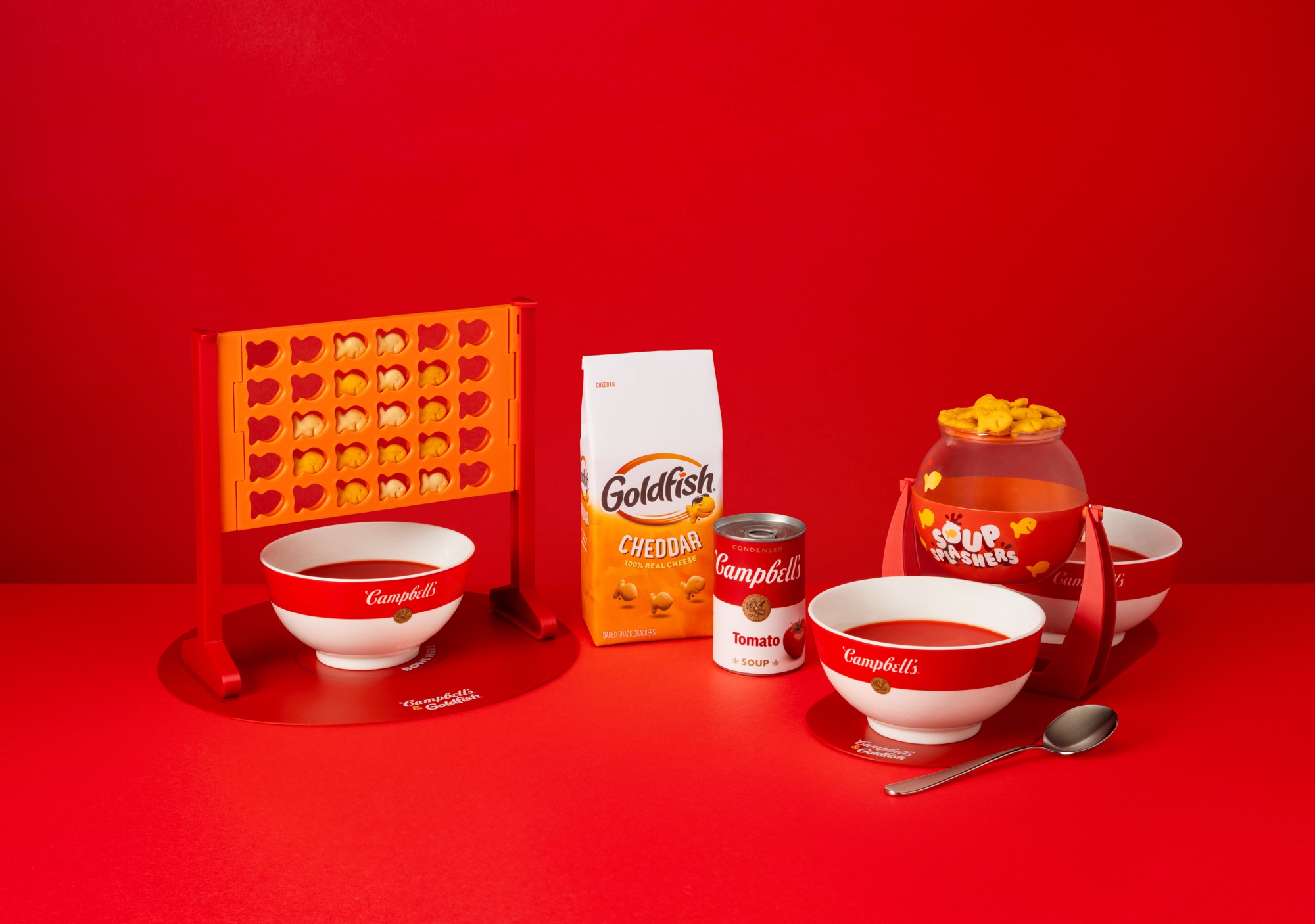 Campbell’s soup with Goldfish crackers and games