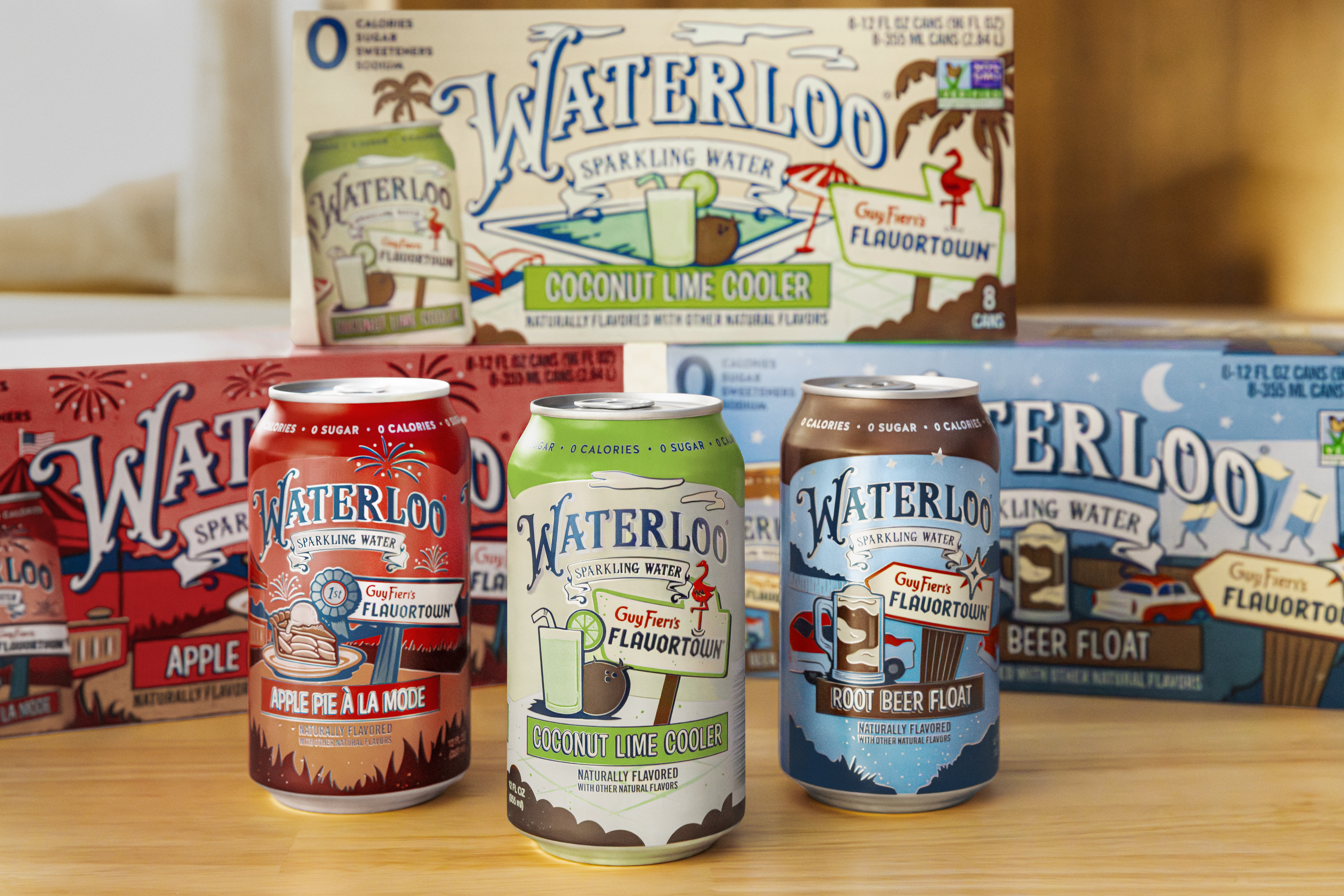 three cans of Waterloo Sparkling water