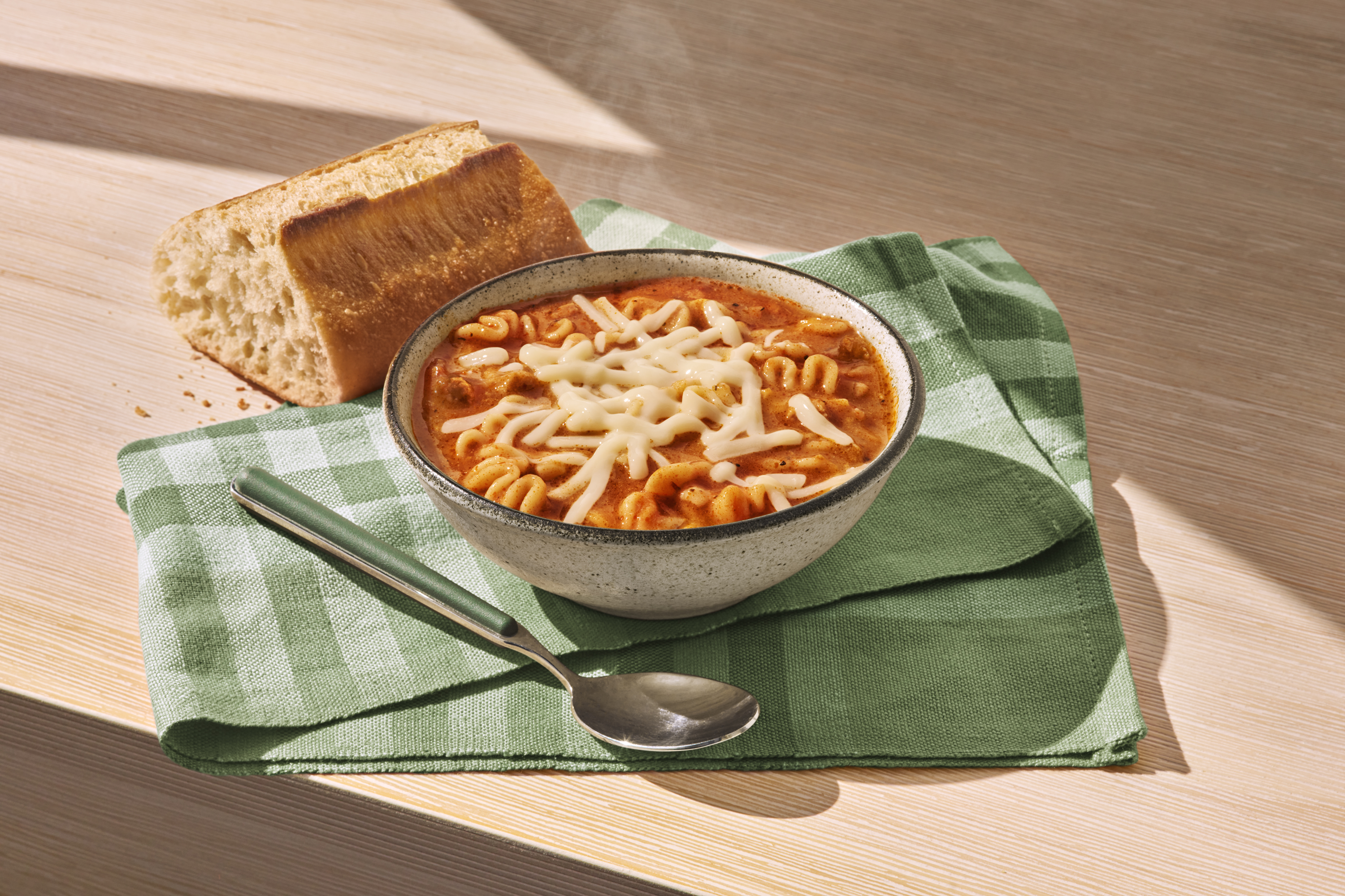 three cheese lasagna soup with bread