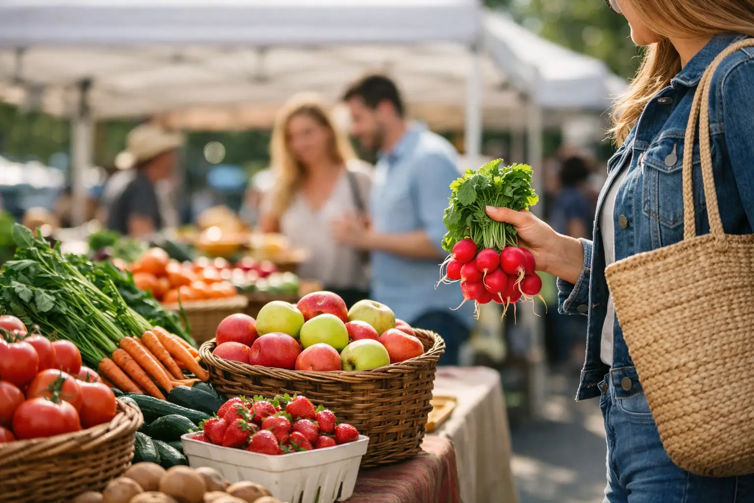 fresh fruit and vegetables at farmers market